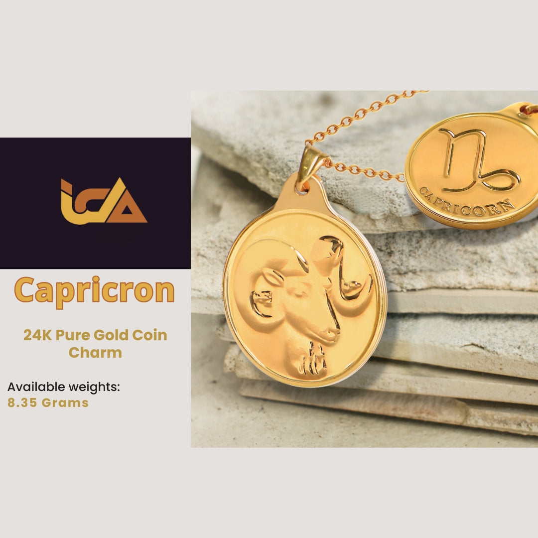 # 24K Yellow Gold Zodiac Sign Coin Design 999.9 Pure Solid Gold Pendant/Charm