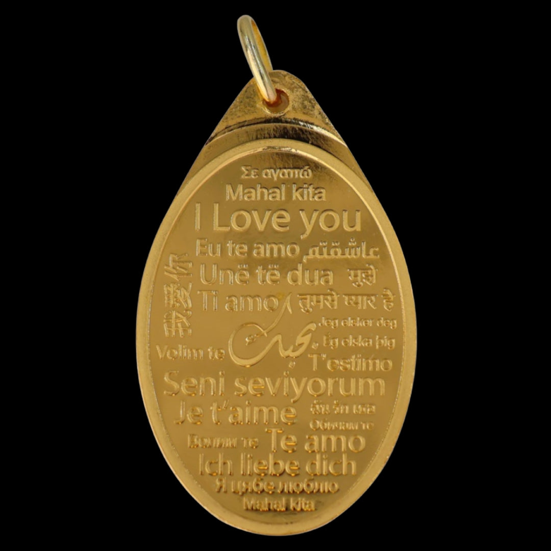 # 24K Yellow Gold I Love You in World's Languages Words Design 999.9 Pure Solid Pendant/Charm