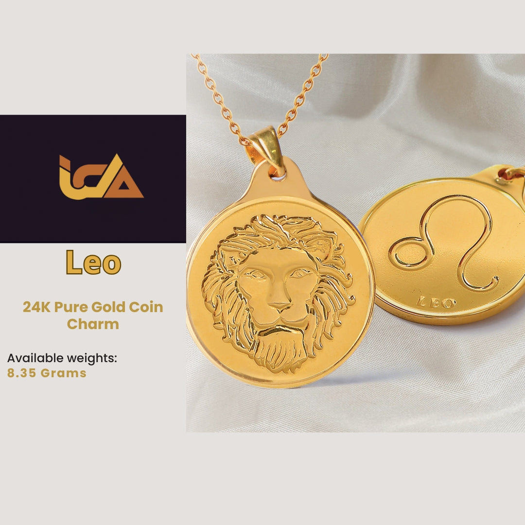 # 24K Yellow Gold Zodiac Sign Coin Design 999.9 Pure Solid Gold Pendant/Charm