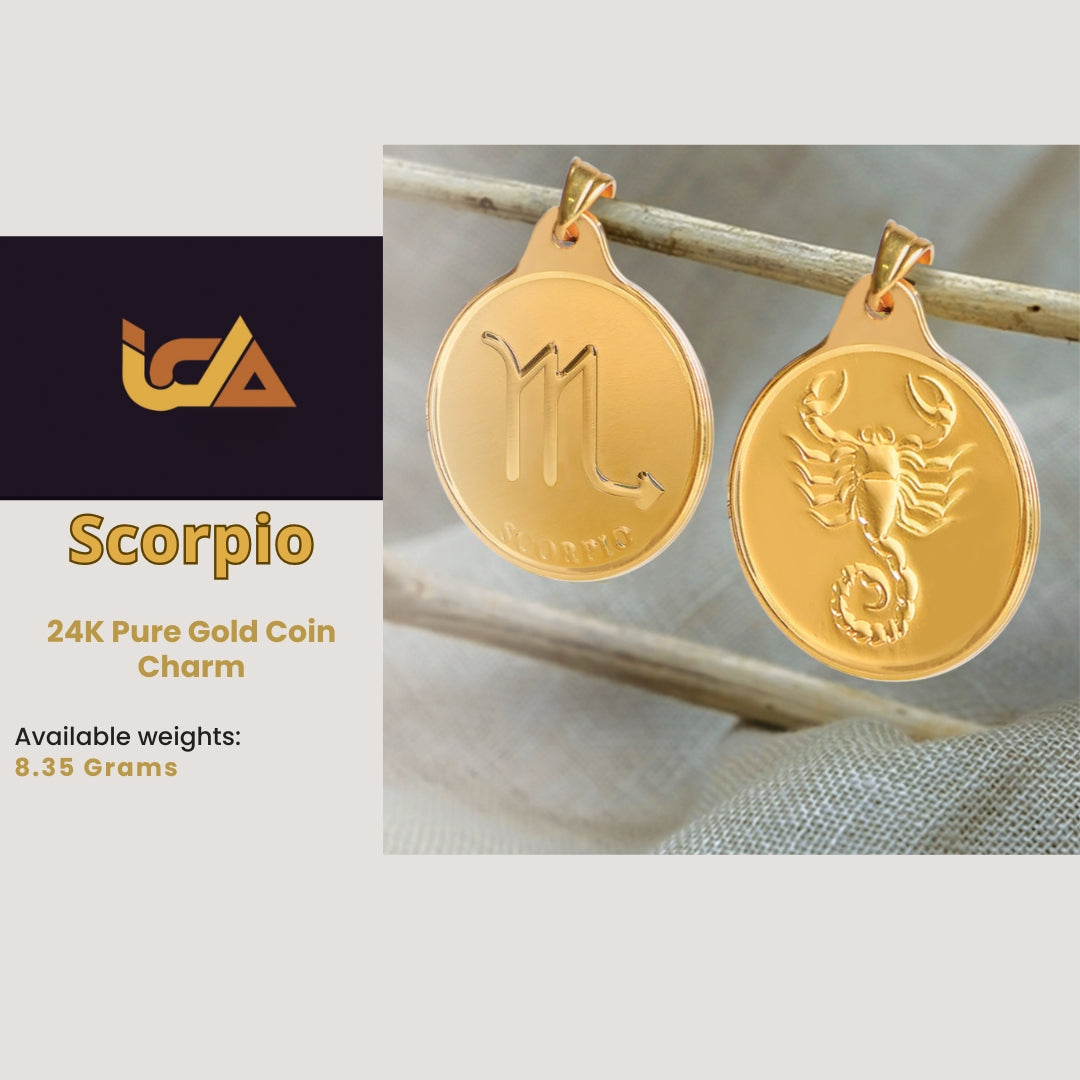 # 24K Yellow Gold Zodiac Sign Coin Design 999.9 Pure Solid Gold Pendant/Charm