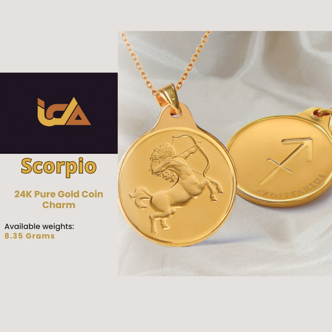 # 24K Yellow Gold Zodiac Sign Coin Design 999.9 Pure Solid Gold Pendant/Charm