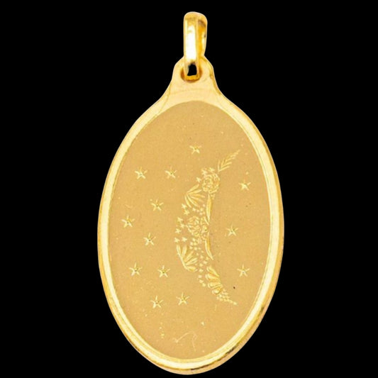 # 24K Yellow Gold Floral Moon with Stars Design 999.9 Pure Solid Pendant/Charm