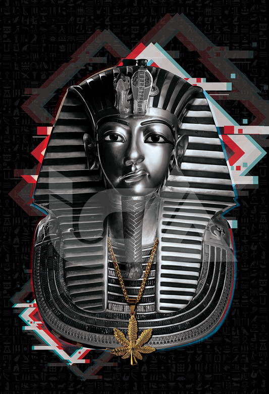 Z Digital File - SNEER King TUT Black & White Ancient Egyptian Pharaoh mask with Gold Cannabis chain Art Print Design, Poster Prints