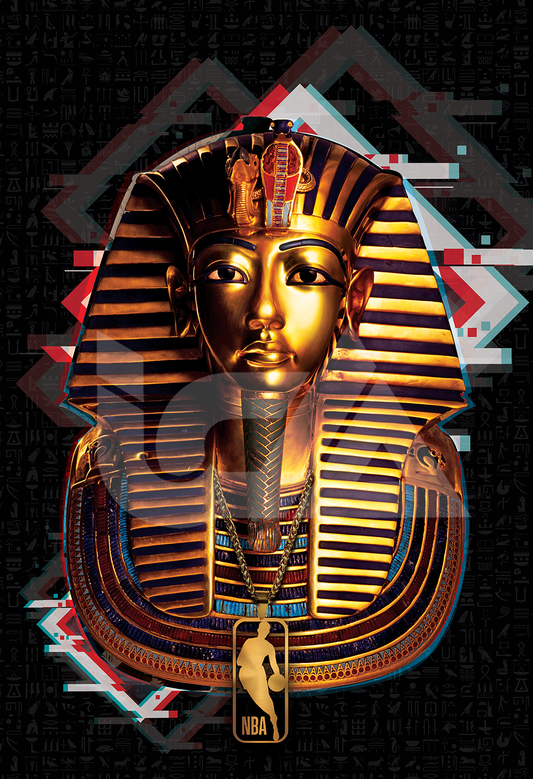 Z Digital File - King TUT Gold Ancient Egyptian Pharaoh Mask with Gold NBA Logo Chain Art Print Design, Poster Prints