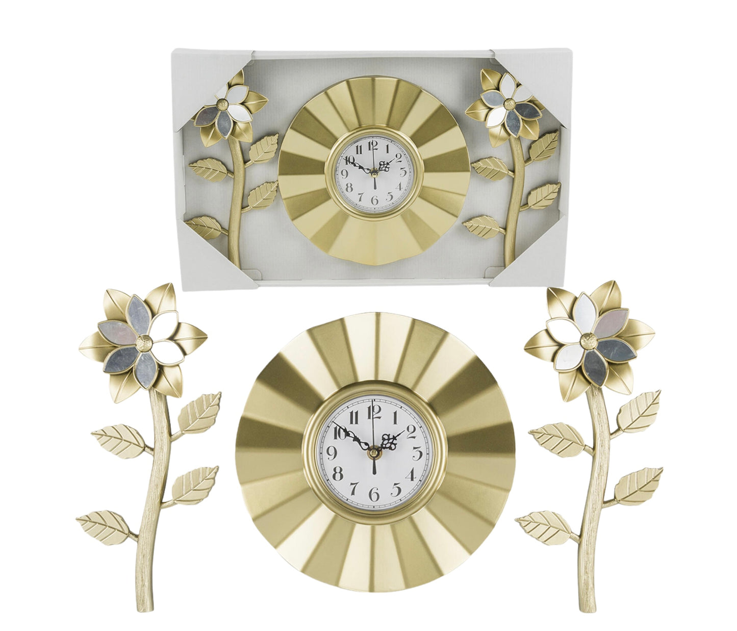 Flower Wall Clock Set, Stylish Timekeeping, Black & Gold Designs Set